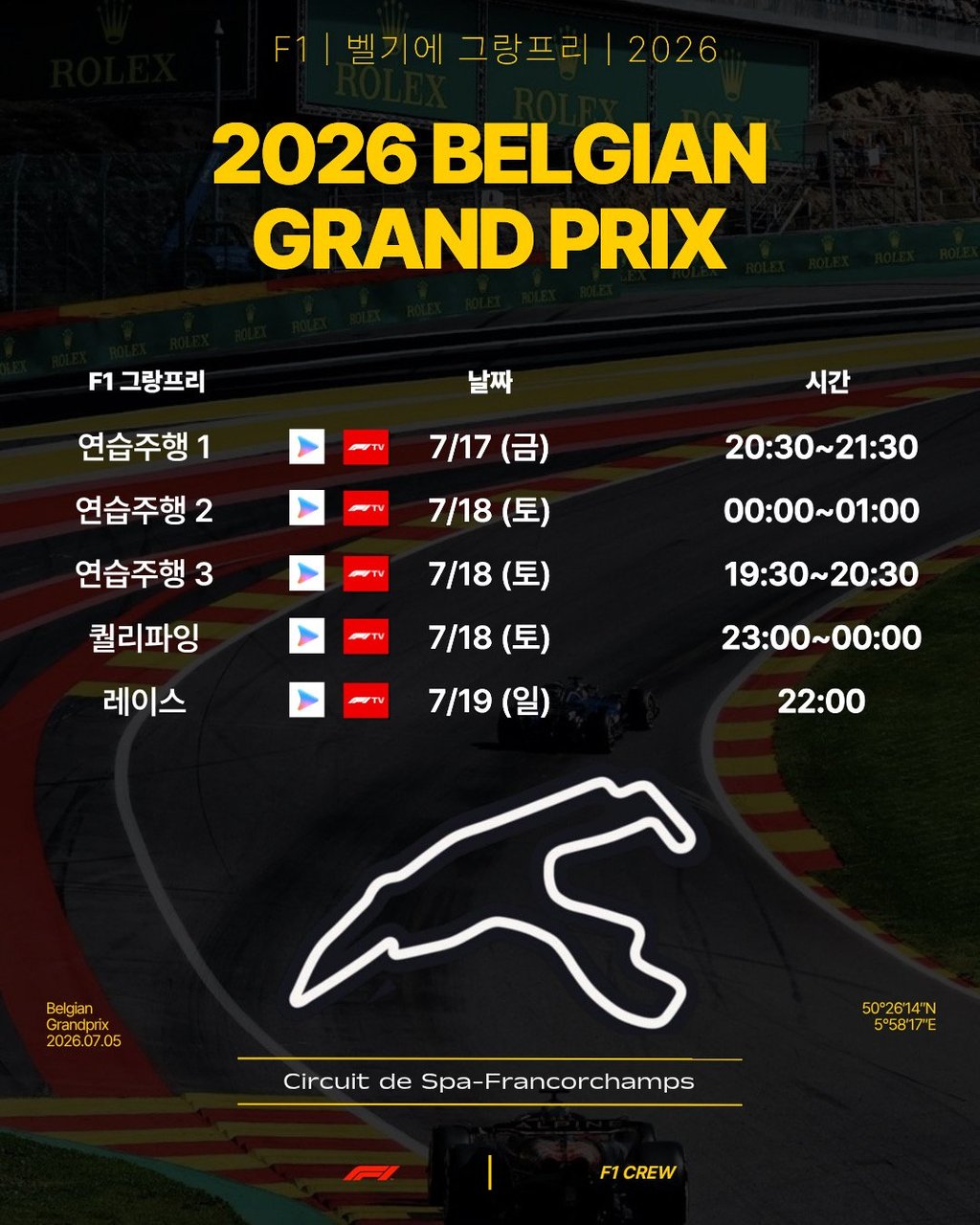 F1) 드디어 레이스 위크 시작… 2026 벨기에 GP