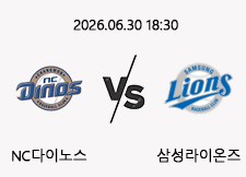 06/30 18:30 경기 KBO #연장포함# NC다이노스 (+1.5) vs 삼성라이온즈 1