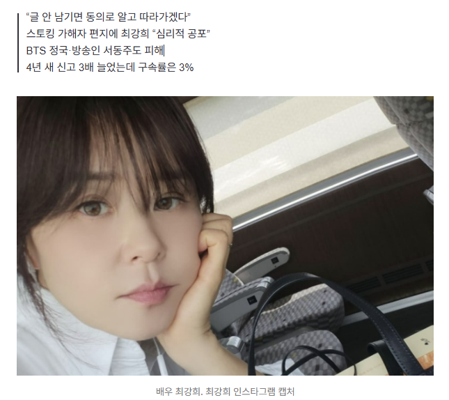 스토커에게 편지 받은 최강희…신고해도 고작 3%만 구속된다 1