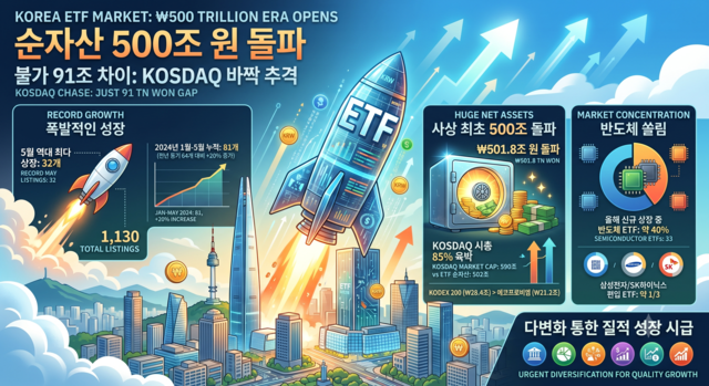 ‘순자산 500조 시대’ 연 ETF, 코스닥 맹추격…‘반도체 쏠림’은 과제