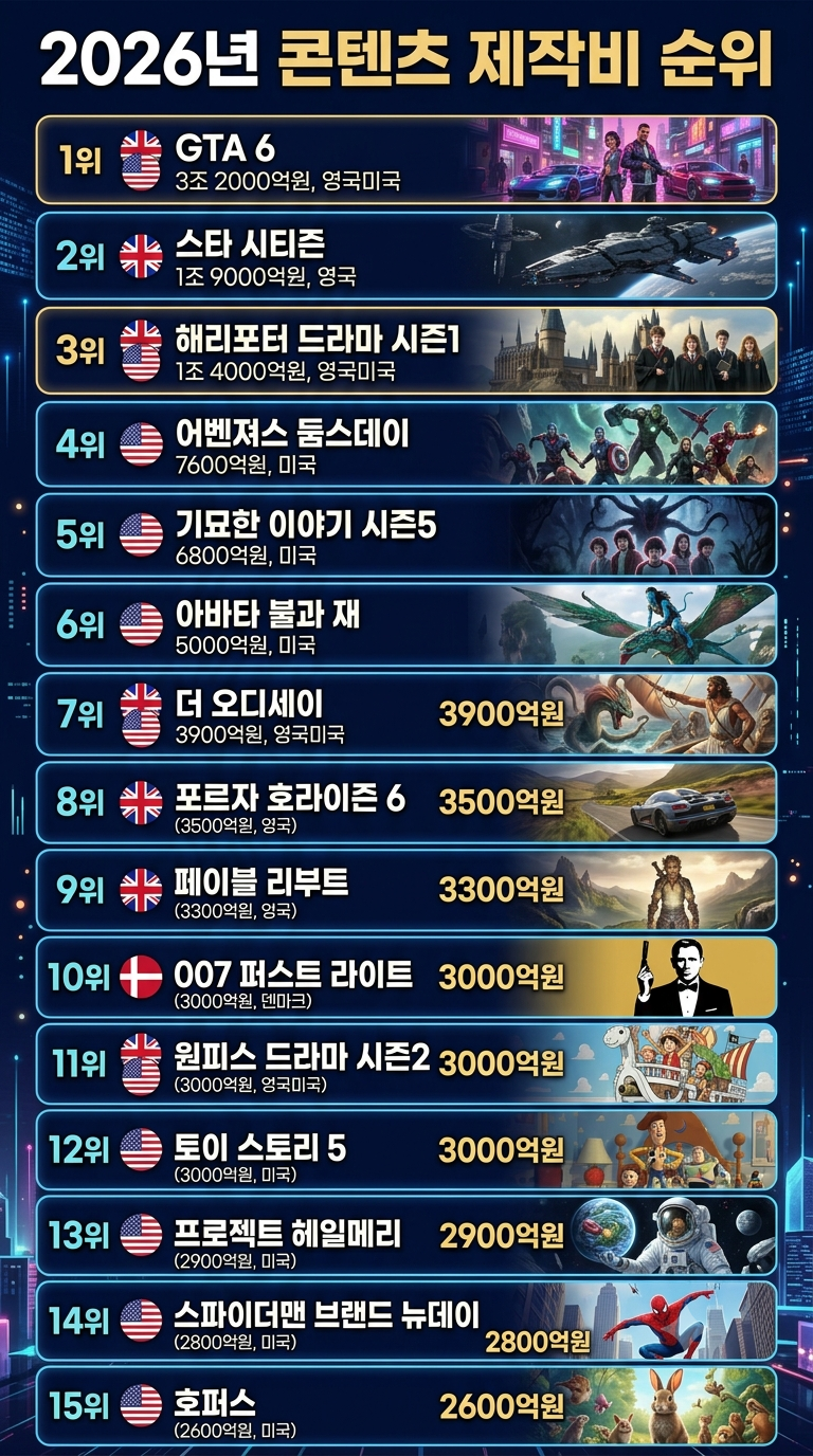 2026년 컨텐츠 제작비 순위