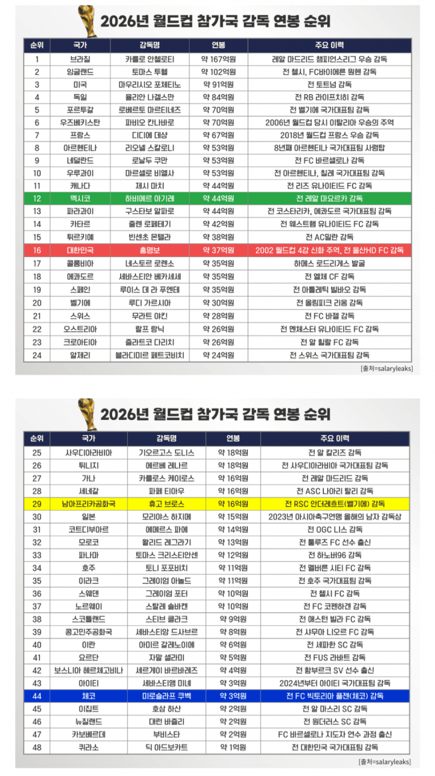 이번월드컵 감독 연봉