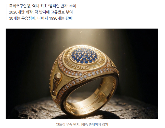 [속보]2026 북중미 월드컵 우승 영예, 반지에 봉인한다 1