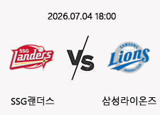 07/04 18:00 경기 KBO #연장포함# SSG랜더스 (+0.5) vs 삼성라이온즈 1