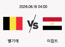06/16 04:00 경기 FIFA 북중미 월드컵 벨기에 (-0.5) vs 이집트 1