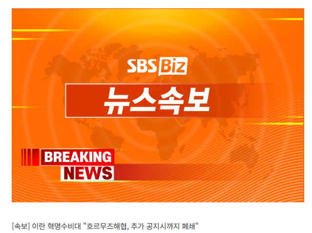 [속보] 이란 혁명수비대 "호르무즈해협, 추가 공지시까지 폐쇄"