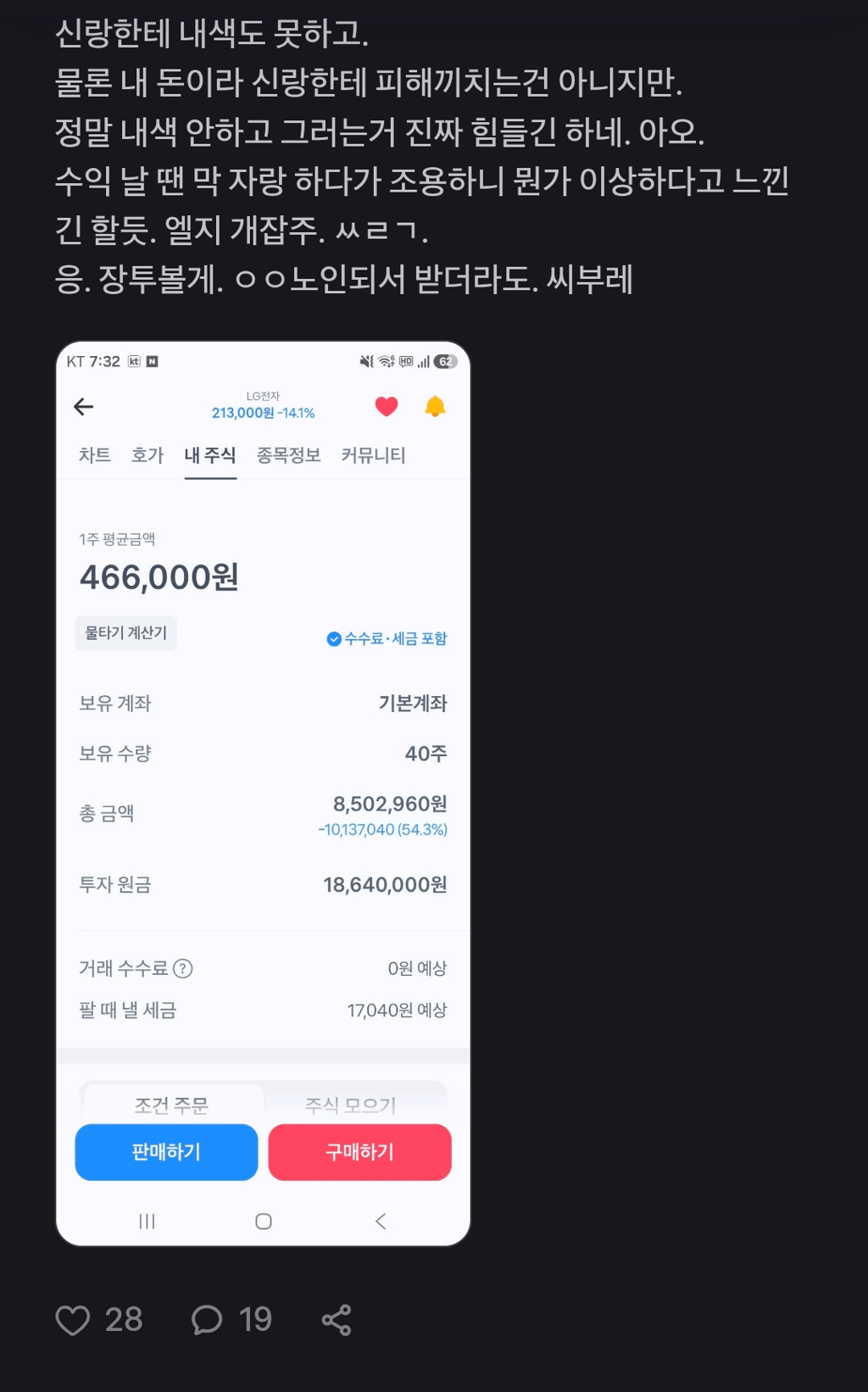현재 난리난 LG전자 주가 폭락 커뮤반응들 8