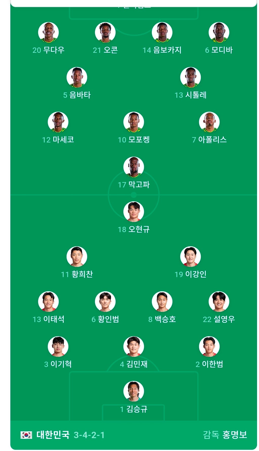 한국 라인업