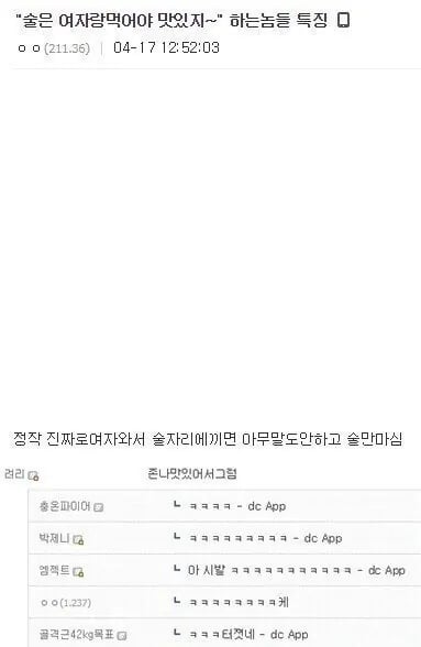 술은 여자가 따라야 맛있지 하는놈들 특징