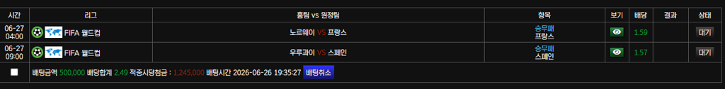 월드컵 우승 후보 2경기 베팅 완