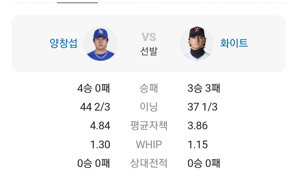 한화 vs 삼성 선발