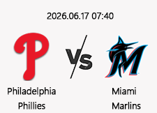 06/17 07:40 경기 MLB #연장포함# 필라델피아 (-1.5) vs 마이애미 1