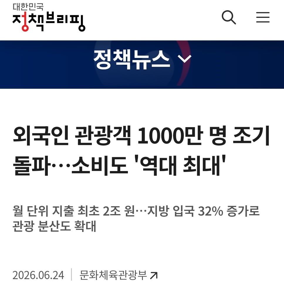 외국인 관광객 역대 최대지만… 1