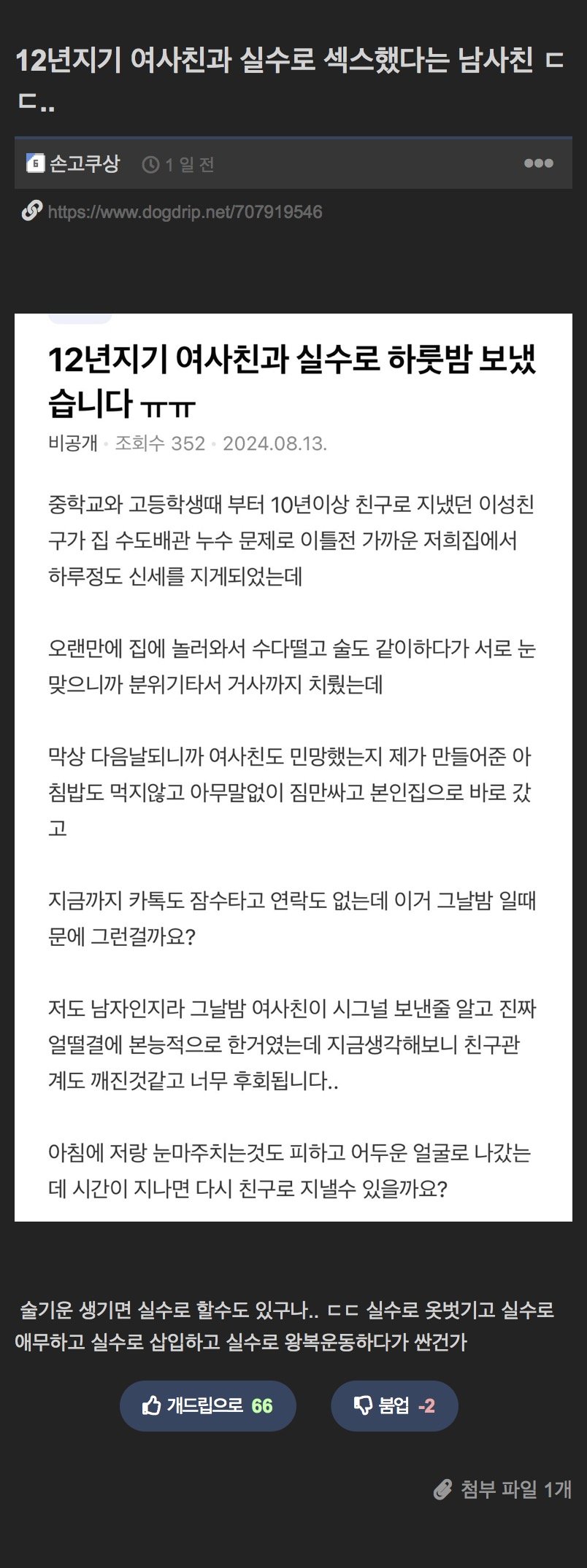 12년지기 여사친과 실수로 섹스했다는 남사친