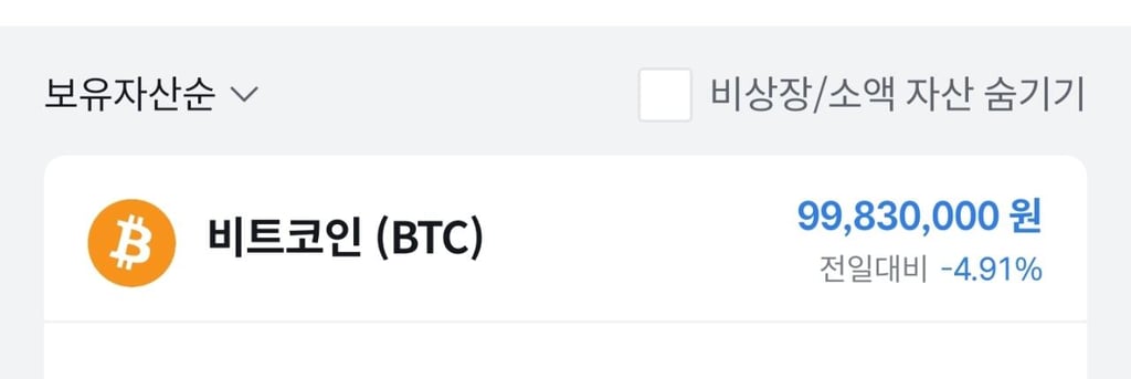 비트코인 1억 붕괴..