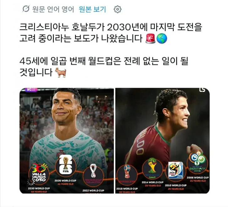 호날두가 월드컵 재도전 고려중이라고하네요