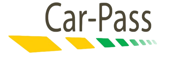 Car-Pass logo met gele, groene en witte parallellogrammen