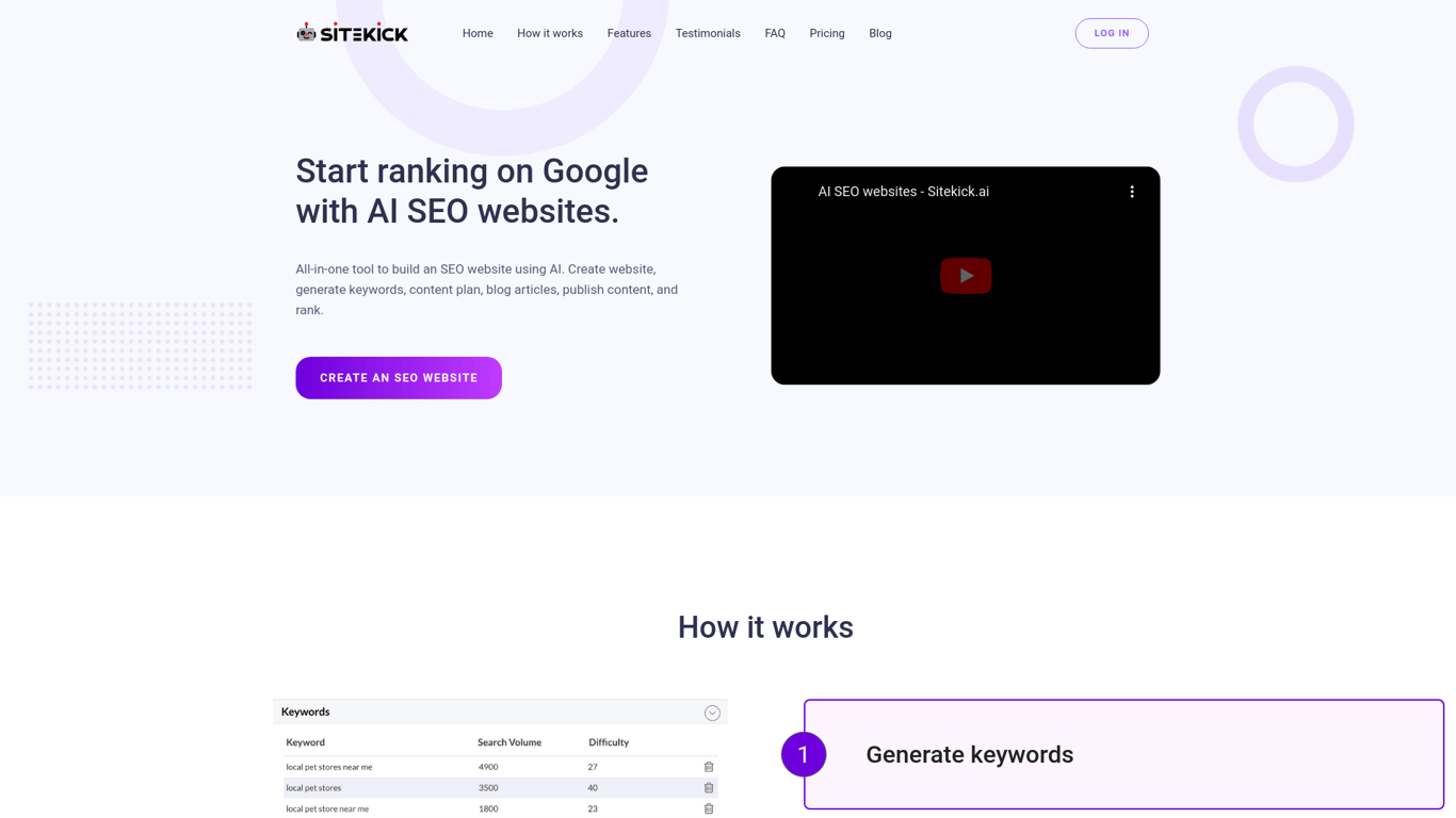AI SEO website - Sitekick