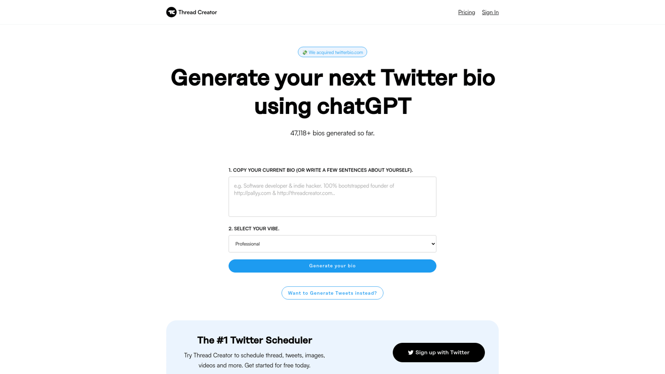 Thumbnail image for Twitter Bio Generator