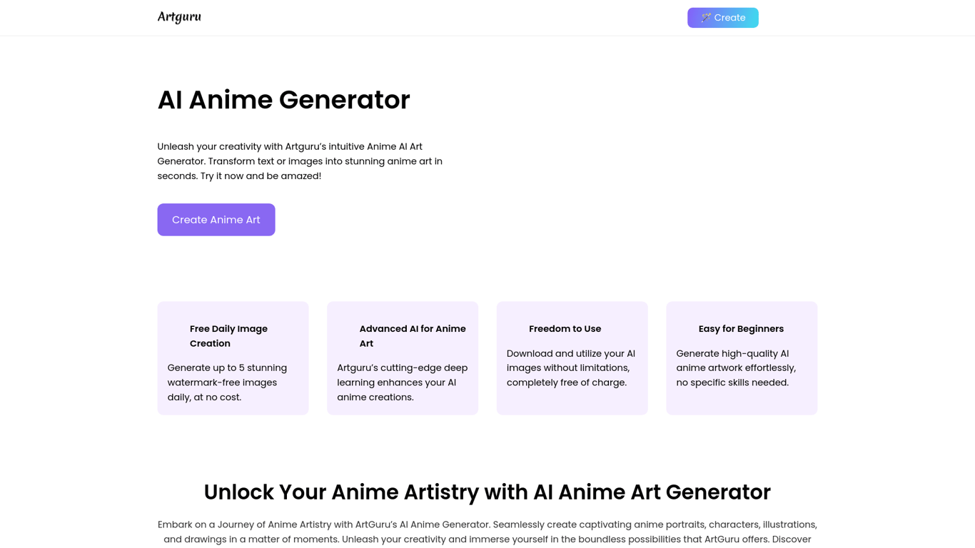 Thumbnail image for AI Anime Generator By Artguru