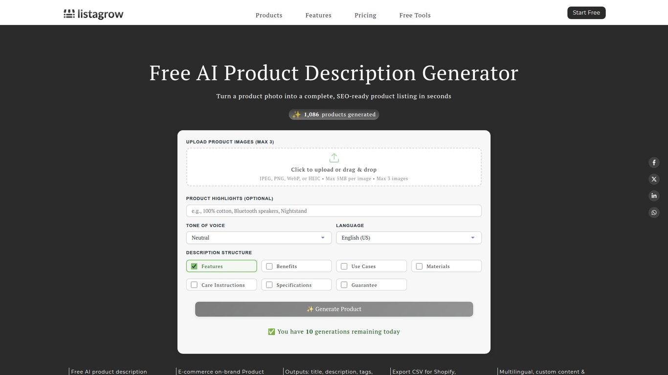 Listagrow AI Product Generator