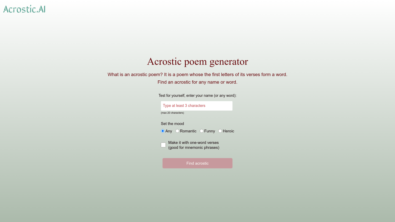 Acrostic poem generator