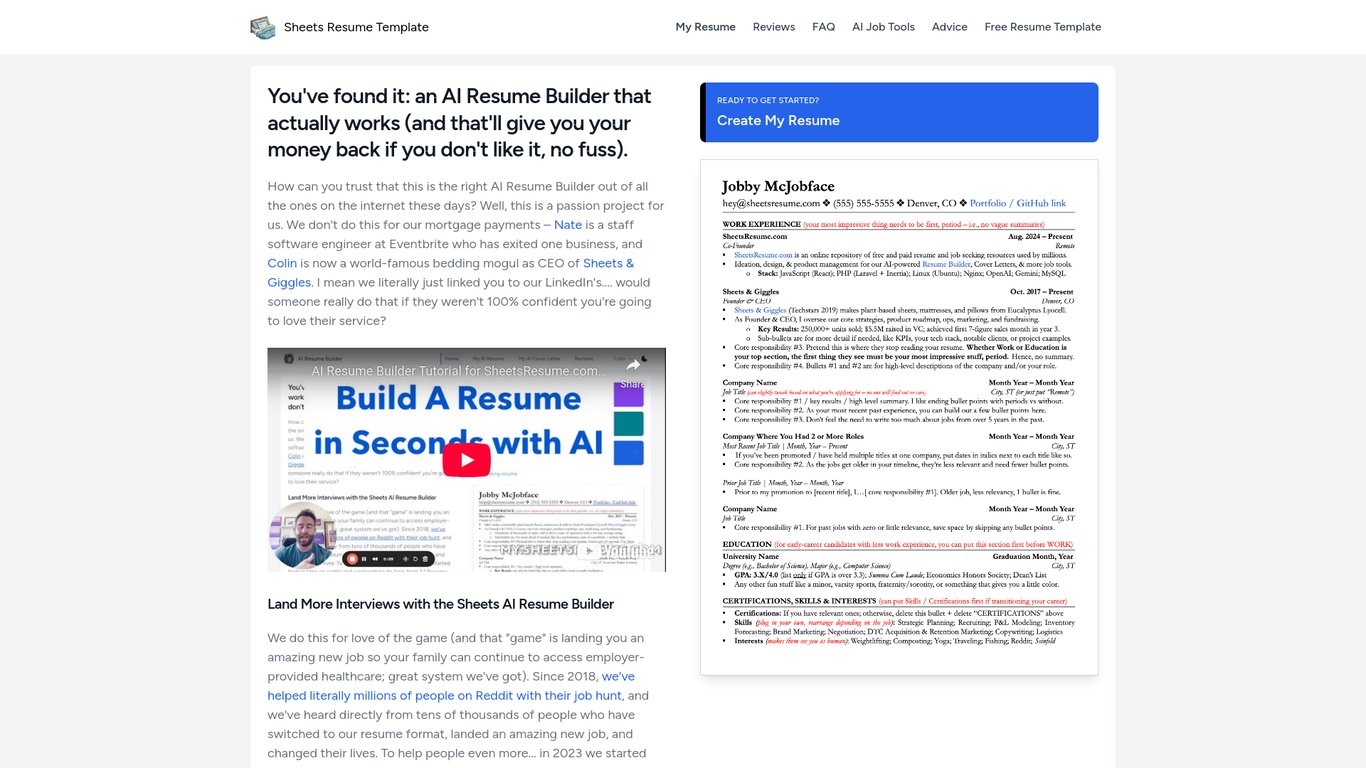 Sheets AI Resume Builder