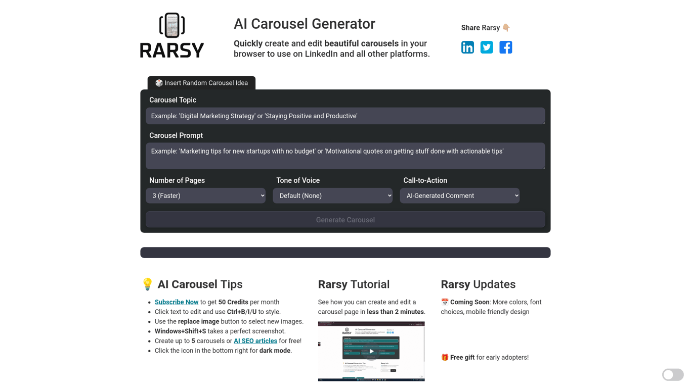 Thumbnail image for AI Carousel Generator - Rarsy