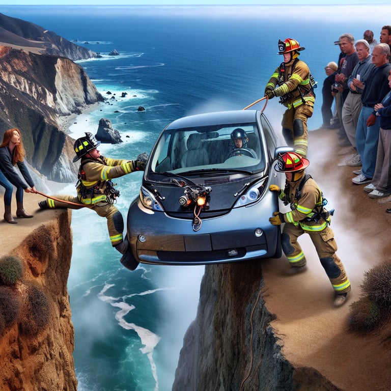 Firefighters Execute Daring Rescue of Tesla Dangling Over California's Devil's Slide