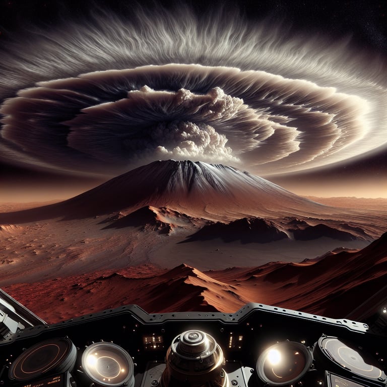 NASA's Mars Odyssey Captures Epic Image of Arsia Mons Volcano Rising Through Martian Clouds!