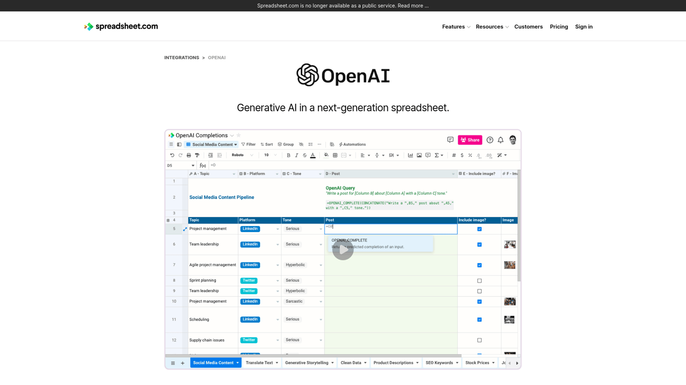 Thumbnail image for OpenAI in Spreadsheet
