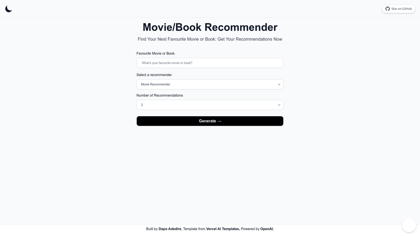 Movie & Book Recommender screenshot