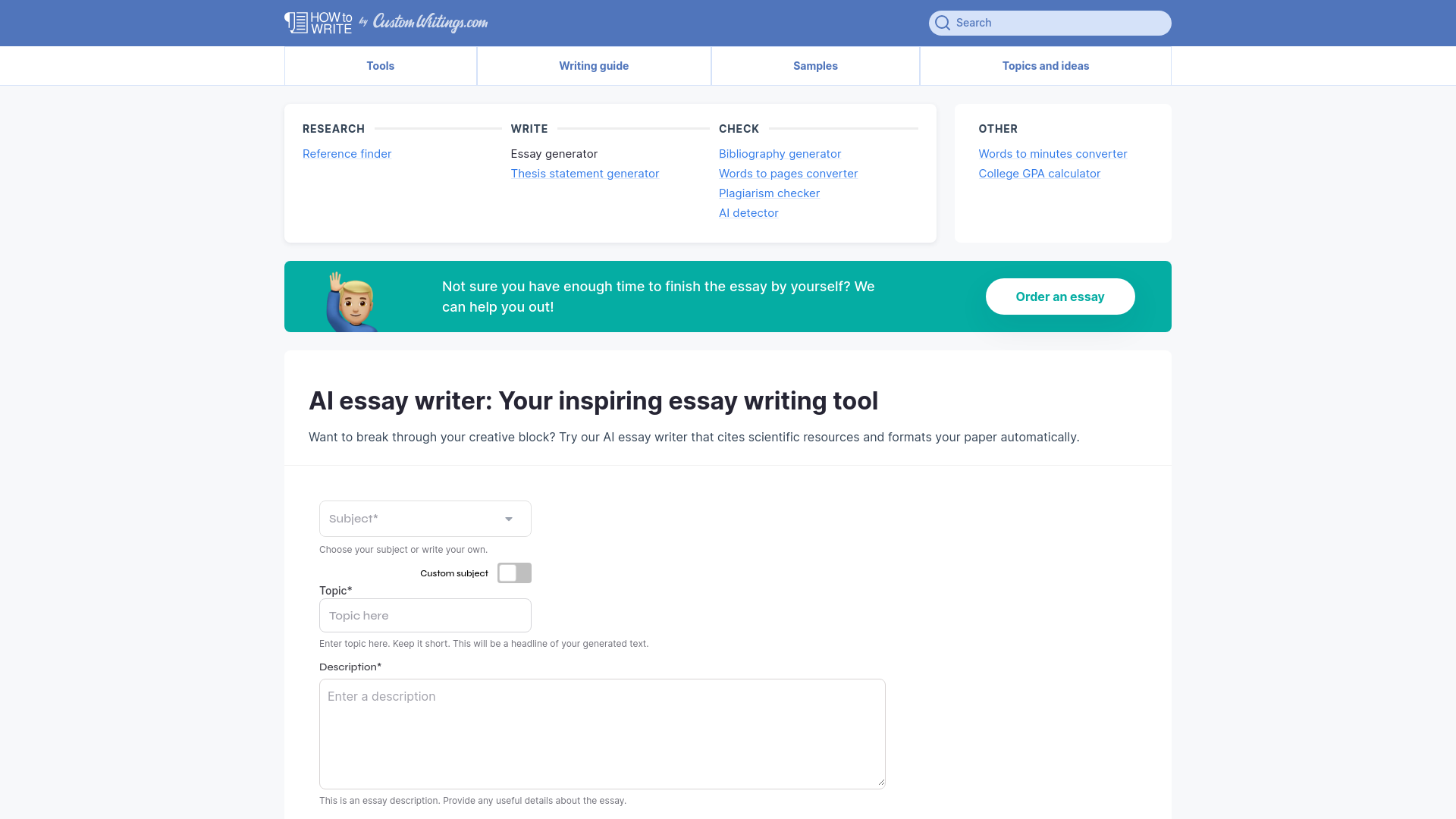 CustomWritings AI Essay Writer
