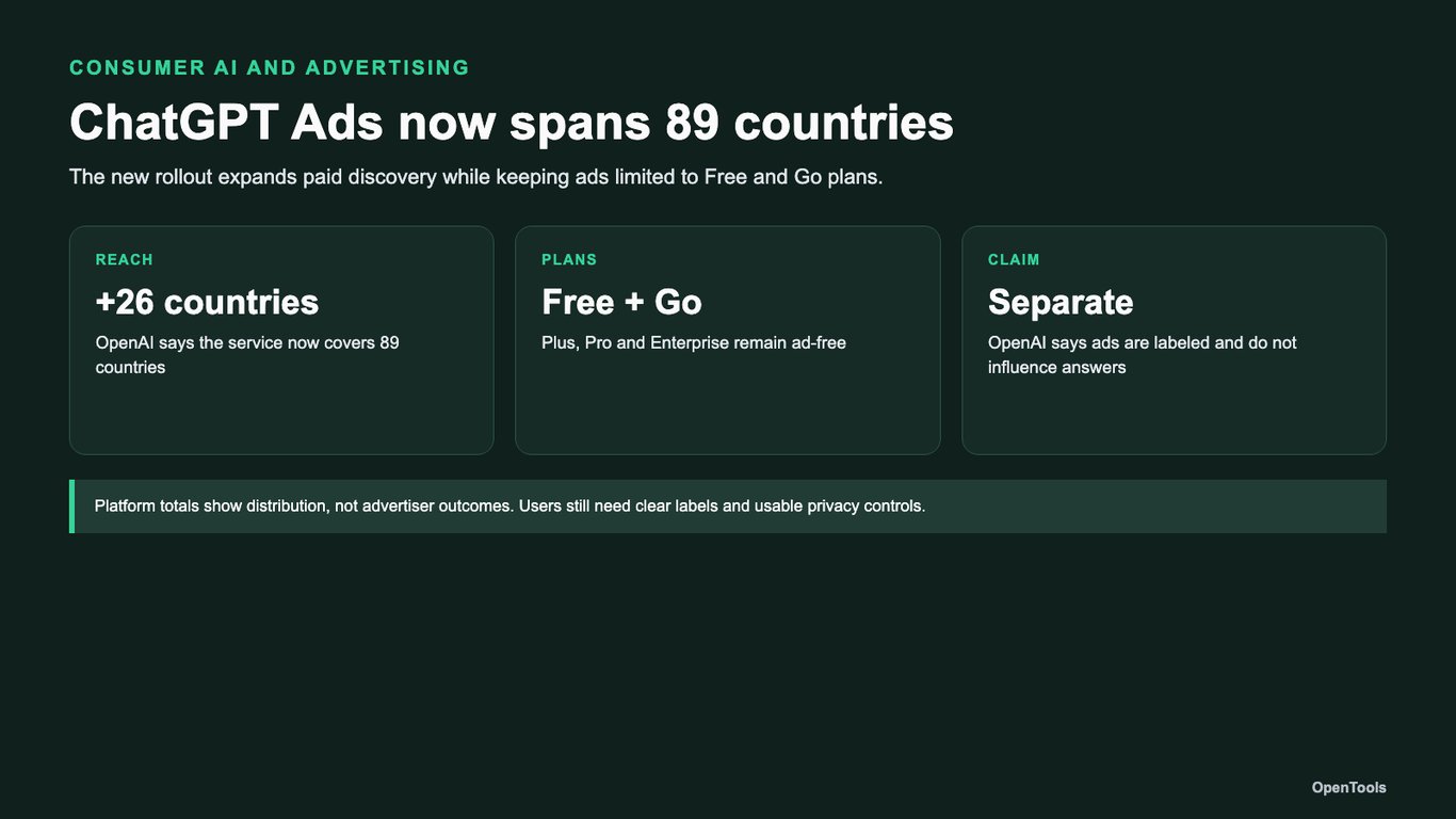 ChatGPT Ads expands to 26 more countries, reaching 89 markets