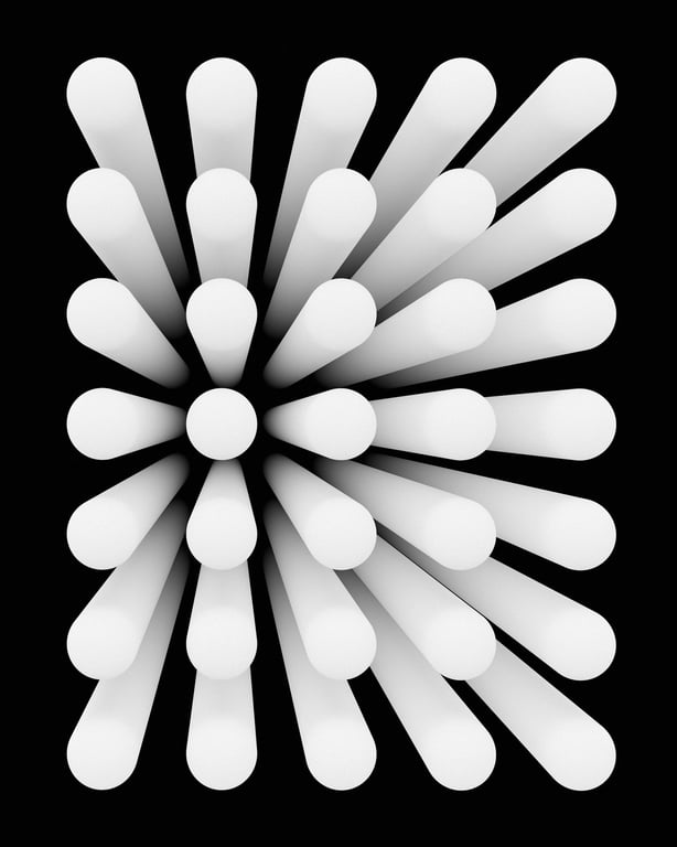 Grid of white columns disappearing into dark background