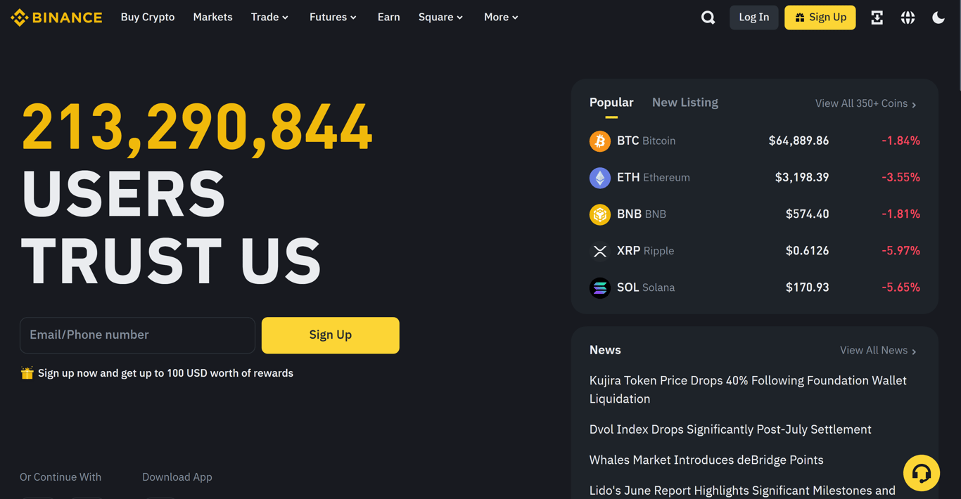 Binance page - Image 1 - the project featured image