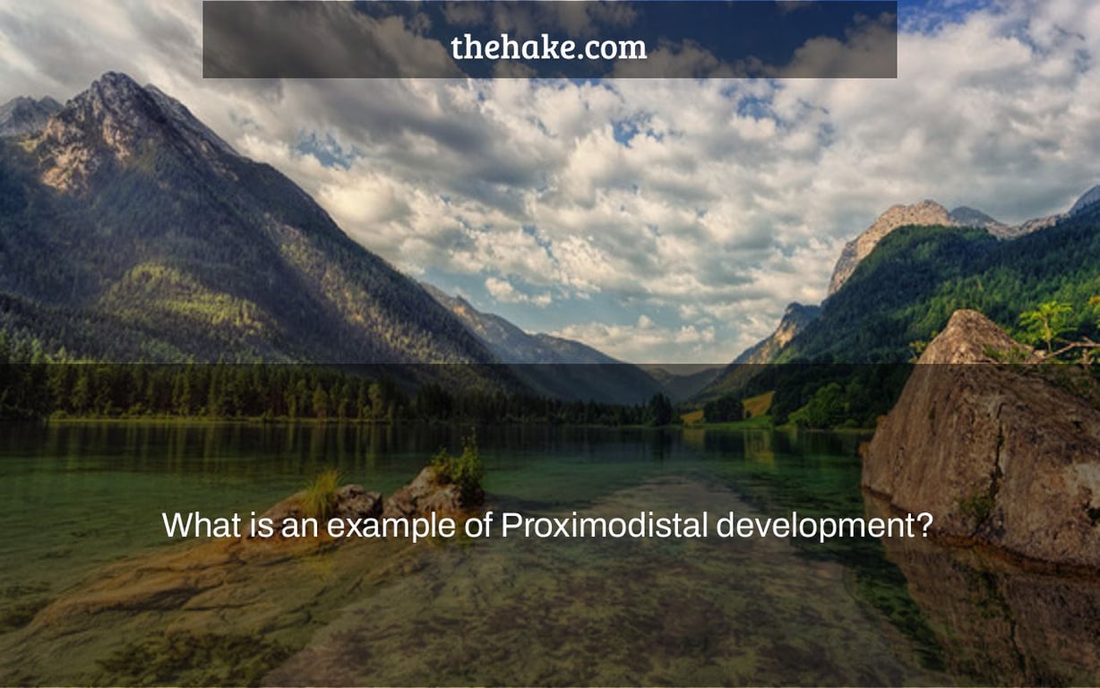 What is an example of Proximodistal development?