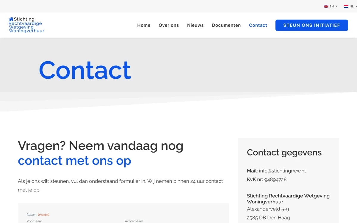 Stichting RWW contact pagina