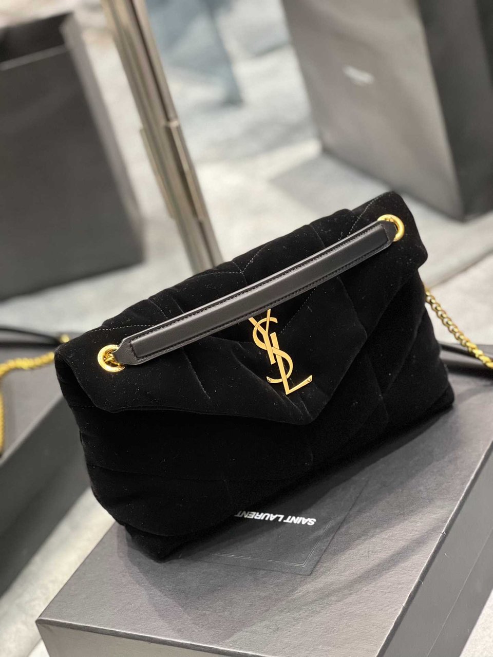 Saint Laurent Lou Puffer Toy Bag In Quilted Black view 6