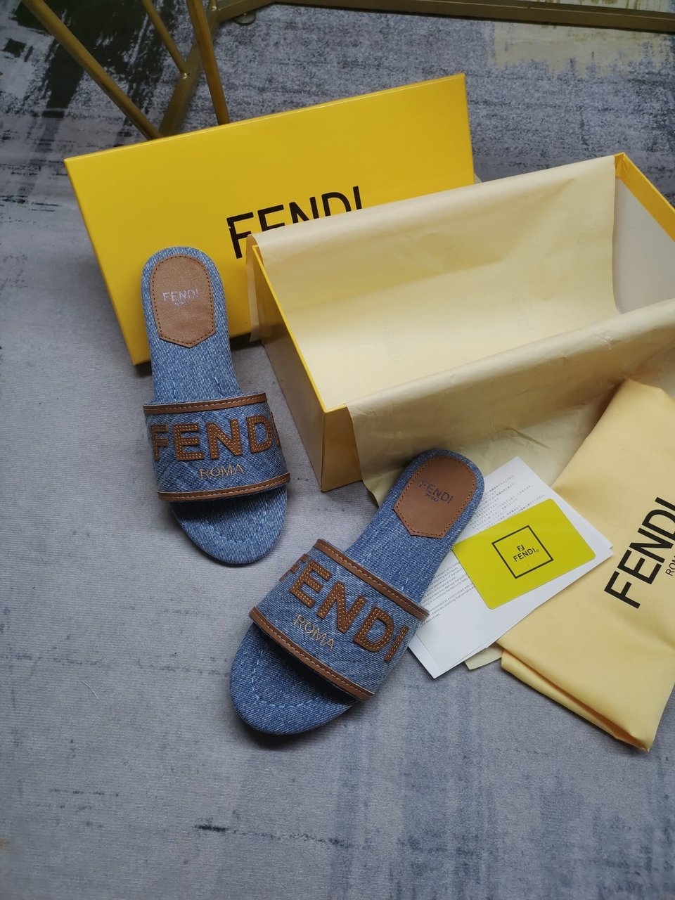 Fendi Signature Light Blue Denim Slides view 5