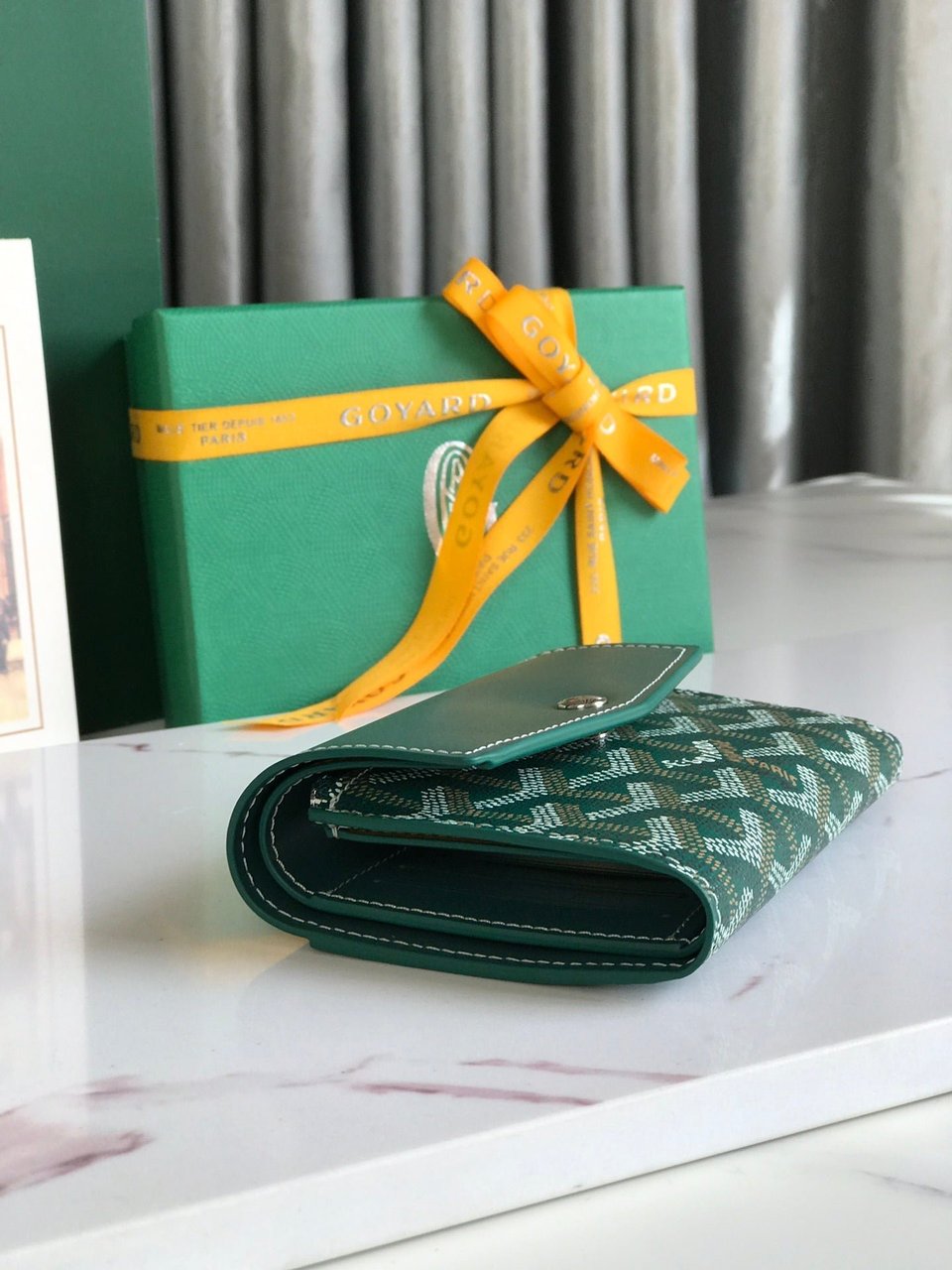 Goyard Saint-Gabriel Wallet 12 Cm Green Calfskin And Goyardine Canvas view 4