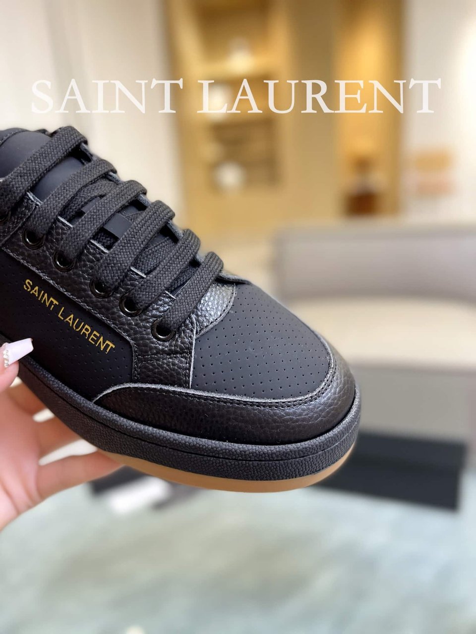 Saint Laurent Perforated Leather Sneakers Black view 8