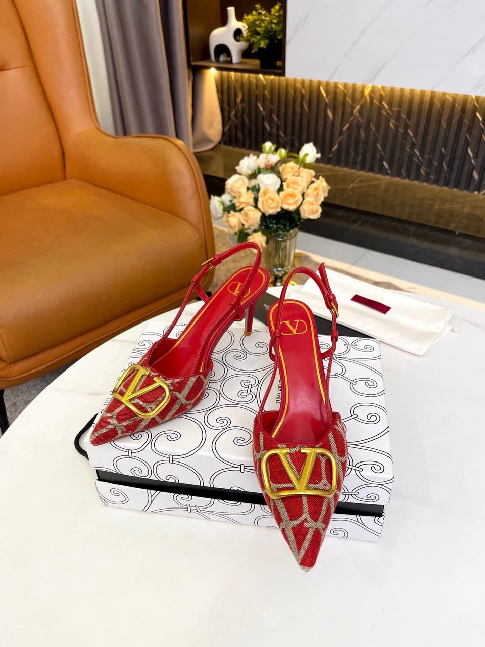 Valentino Garavani Vlogo Signature Slingback Pump In Toile Iconographe Red view 9