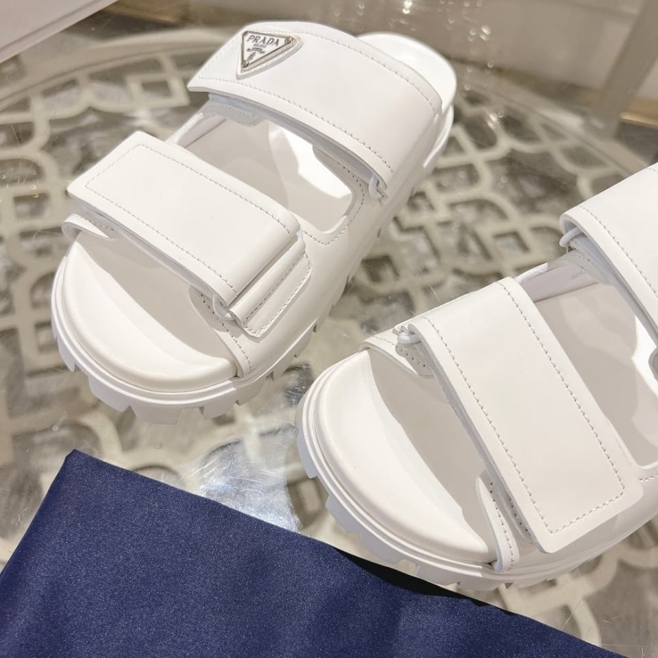 Prada Leather Strap Sandals White view 5