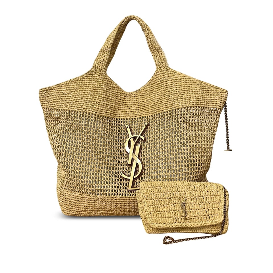 YSL Saint Laurent Icare Raffia Shopping Tote Bag – Natural Beige 43cm/ 16.9in view 2