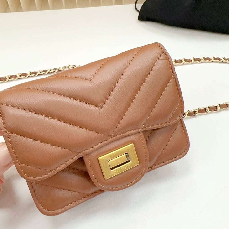 Chanel 2.55 Belt Bown Chevron Lambskin Bag view 7