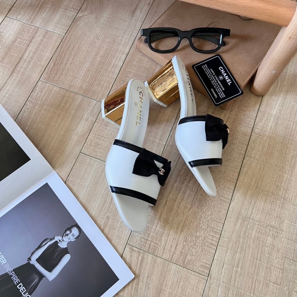 Chanel Grosgrain Ribbon Bow Mule Leather White view 6