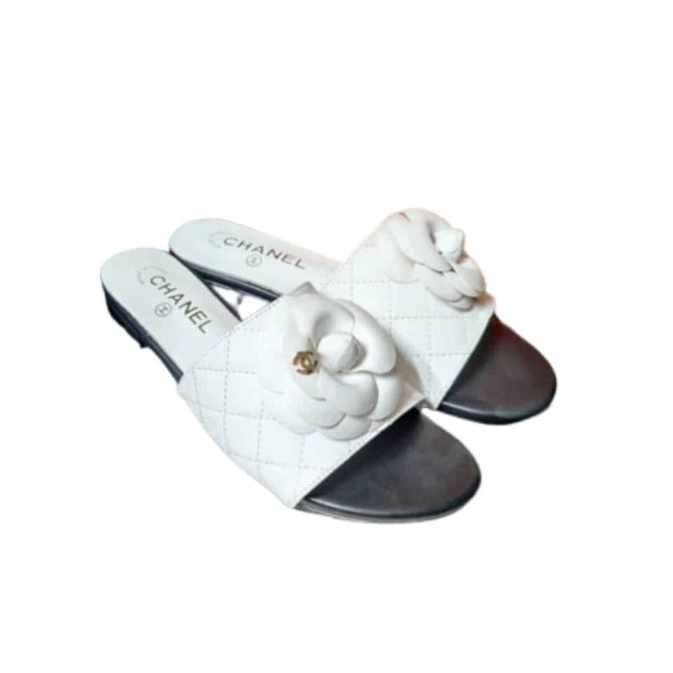 Chanel Camellia Leather Slides White view 2