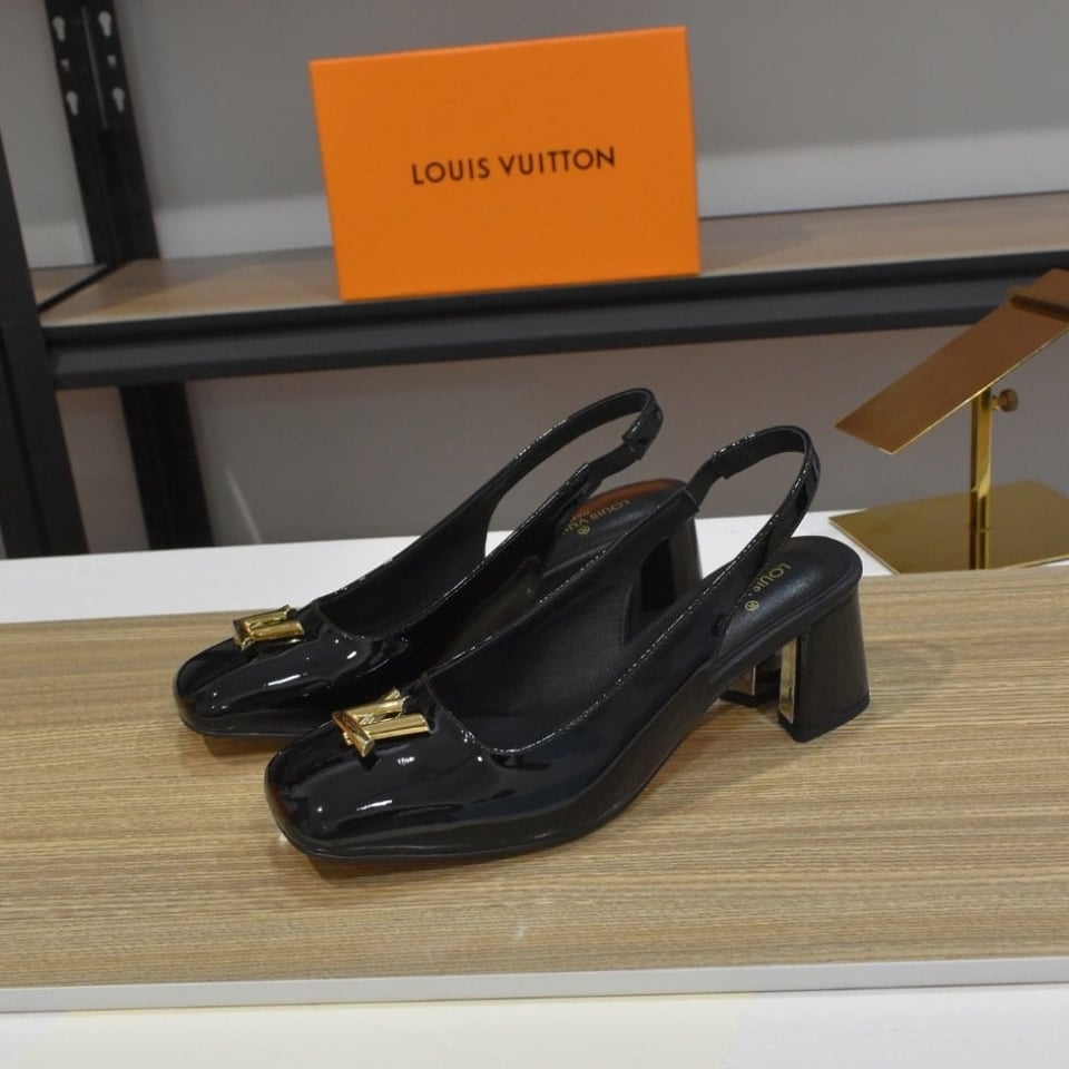 Louis Vuitton Swing Slingback High Heels Black 1Aguc8 view 3