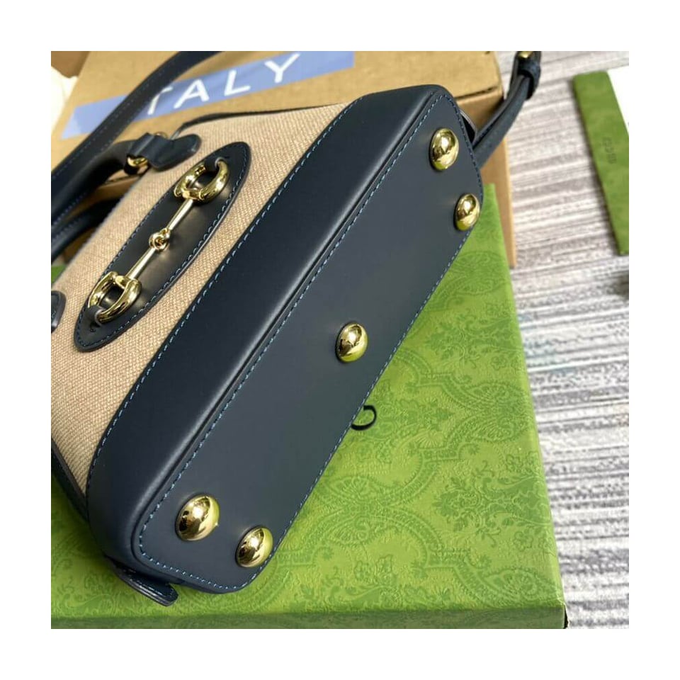 Gucci Horsebit 1955 Mini Top Handle Bag in Beige Canvas view 9